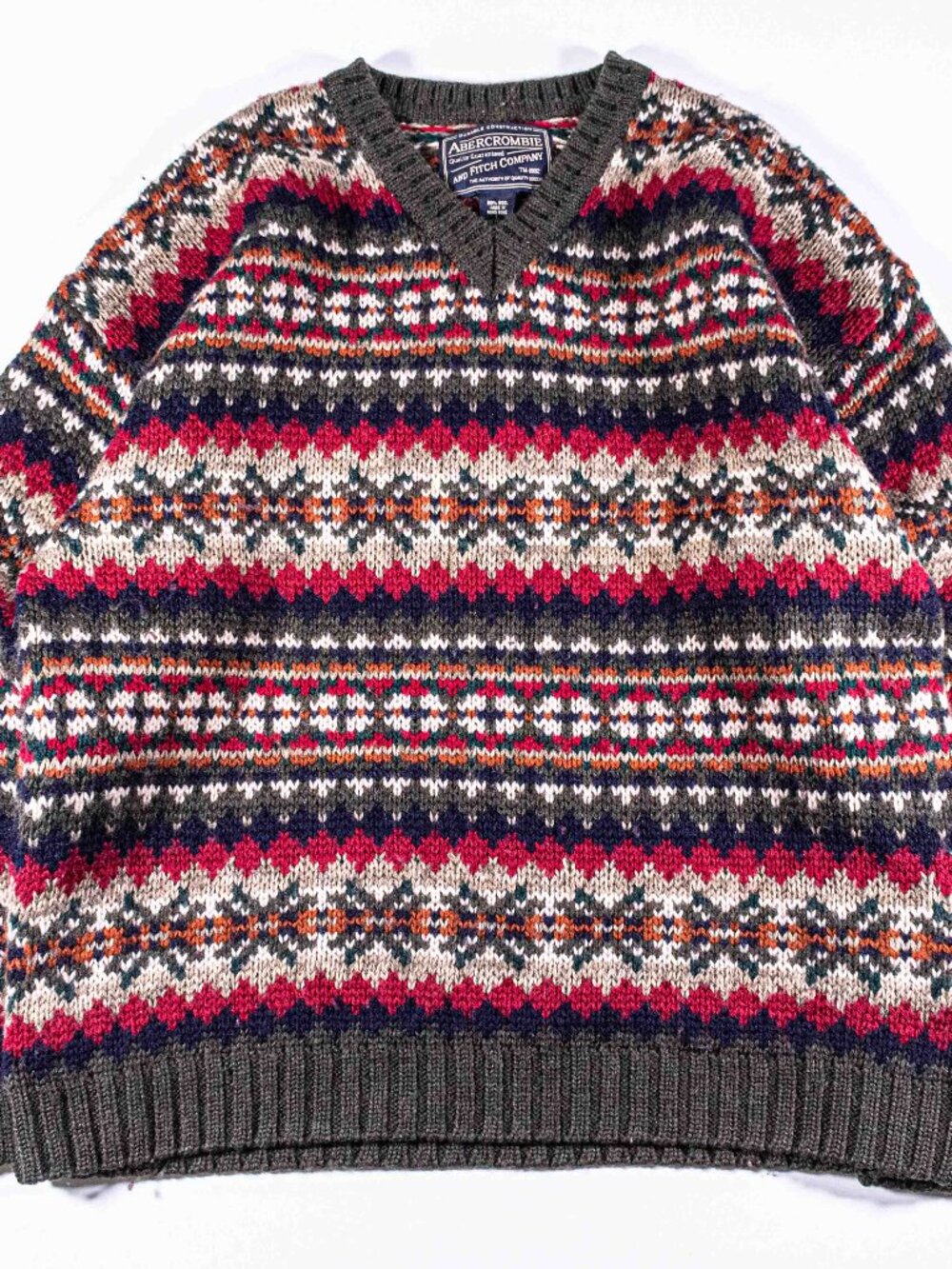Vintage 90s Abercrombie & Fitch Nordic Fair Isle Wool Sweater Mens XL Knit